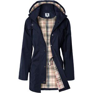🆕SaphiRose Women Navy Blue Waterproof Rain Long Outdoor Raincoat with Hood